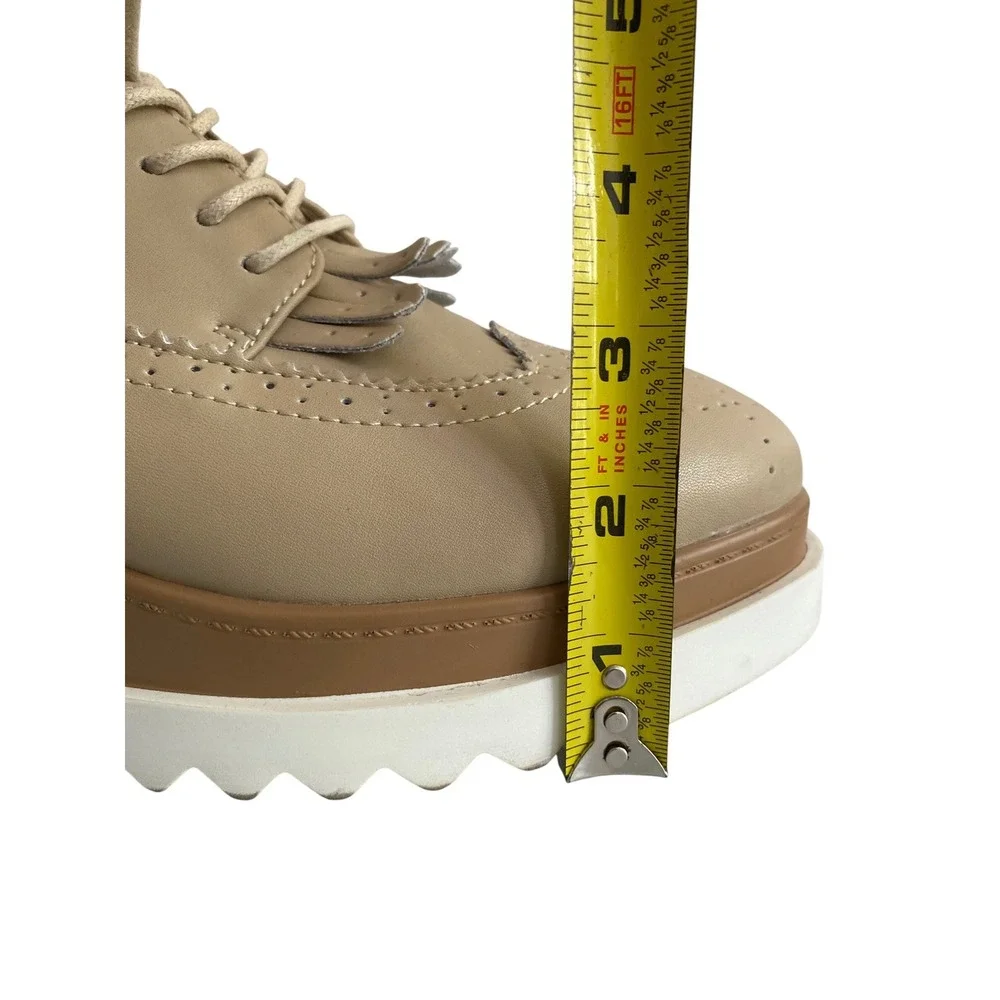Fashion Beige Platform Brogue Oxfords Kiltie Fringe Wingtip Wedge Shoes‎ Size 9
